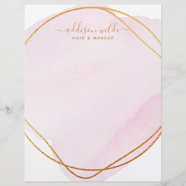 Papel Timbrado Rosa Água-Marinha Script Dourado Círculo Negócios (Frente)