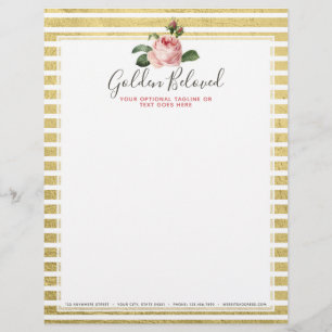 Papel Timbrado Rosa Arruivada e Listras Douradas Modernas e Garot