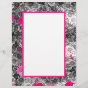 Papel Timbrado Rosa e arte floral cinzenta
