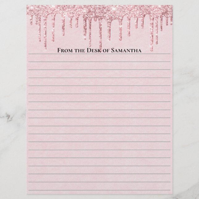 Papel Timbrado Rosa Personalizado com Glitter Tend (Frente)