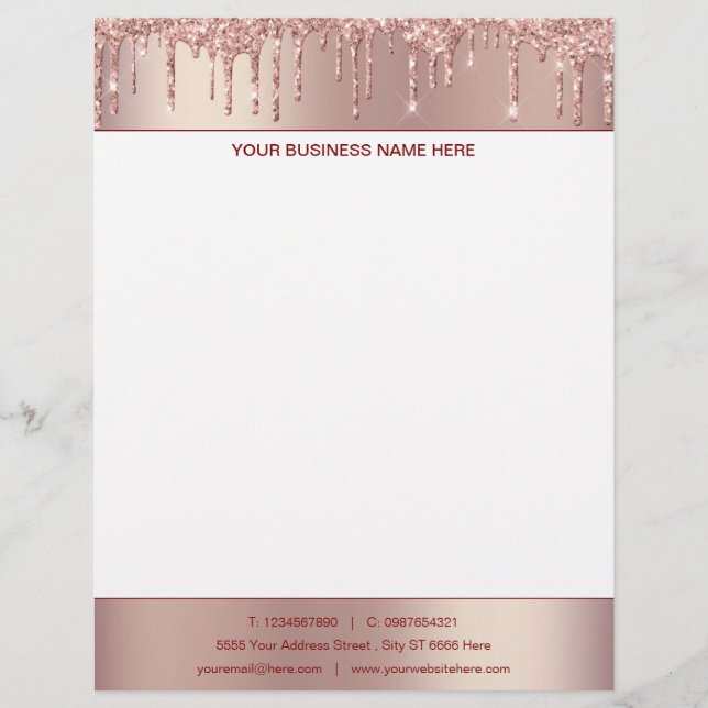 Papel Timbrado Rosa personalizado Dourado Letterhead Suas informa (Frente)