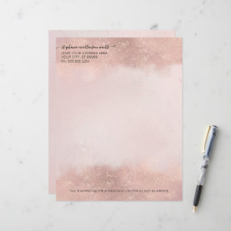 Papel Timbrado Rosa profissional Elegante Dourado para pequenas e