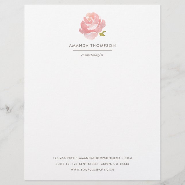 Papel Timbrado Rosa Rosa Pálida Aquarela Chic (Frente)
