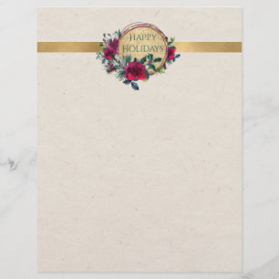 Papel Timbrado Rosas e Rico Holly personalizados Letterhead