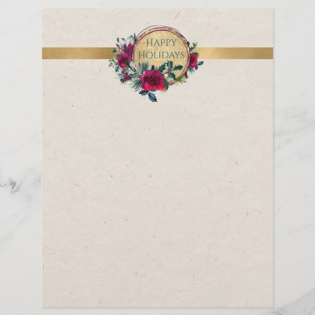 Papel Timbrado Rosas e Rico Holly personalizados Letterhead (Frente)