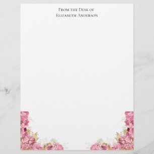 Papel Timbrado Rosas Rosa, Alface Personalizada Elegante Floral