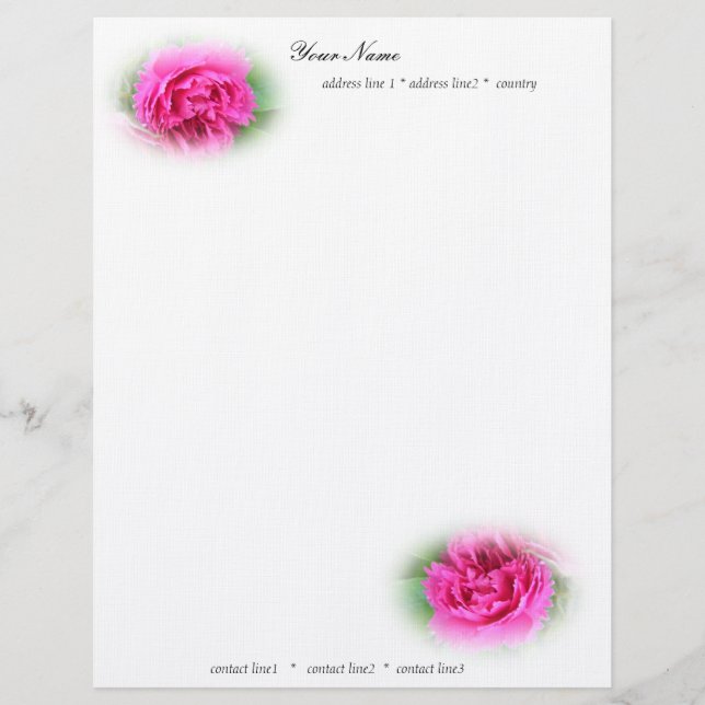Papel Timbrado rosas selvagens cor-de-rosa (Frente)
