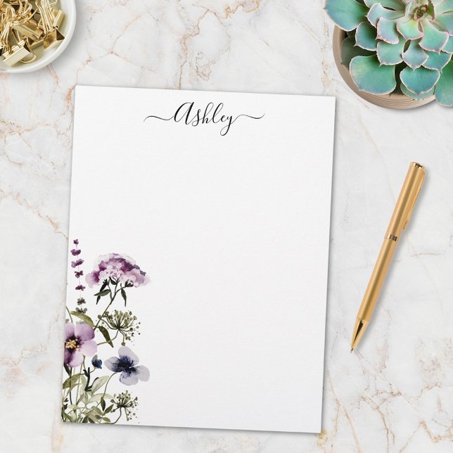 Papel Timbrado Roxo Buquê de flor selvagem Floral (In situ)