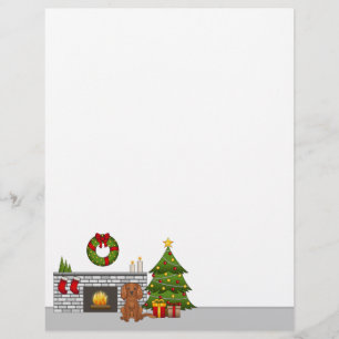 Papel Timbrado Ruby Cavalier Cães Em Uma Sala De Natal Festiva