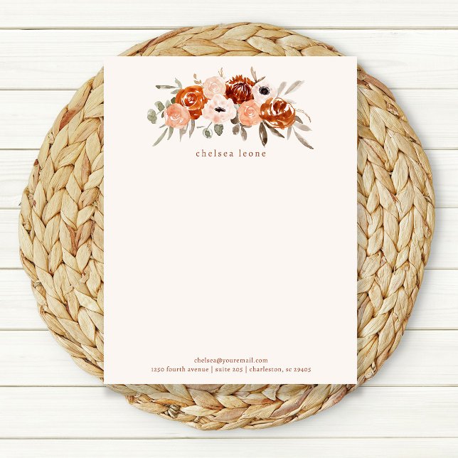 Papel Timbrado Rustic Terracotta Boho Flowers em Blush (Criador carregado)