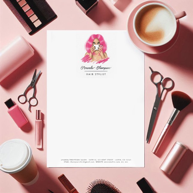 Papel Timbrado Salão de Cabelo Rosa Chic (Chic Pink Hair Salon Letterhead)