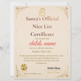 Papel Timbrado Santa’s Nice List Certificate  
