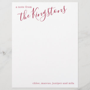 Papel Timbrado Scarlet Family Name Script Letterhead