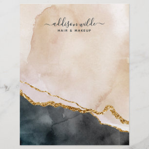 Papel Timbrado Script Aquarela Rosa Preto Dourado Mármore Negócio