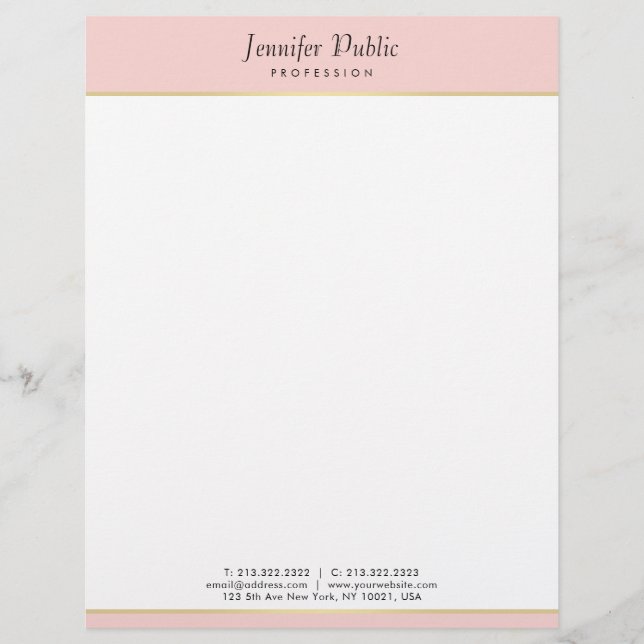 Papel Timbrado Script de Caligrafia Moderno Rosa e Blush Dourado (Frente)