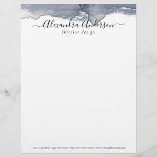 Papel Timbrado Script Elegante de Cor de Água da Cinza Mínima