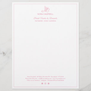 Papel Timbrado Script Monograma Mídia social Borda rosa-bebê