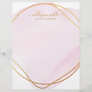 Papel Timbrado Script Rosa Bege Aquarela Dourado Círculo Negócios