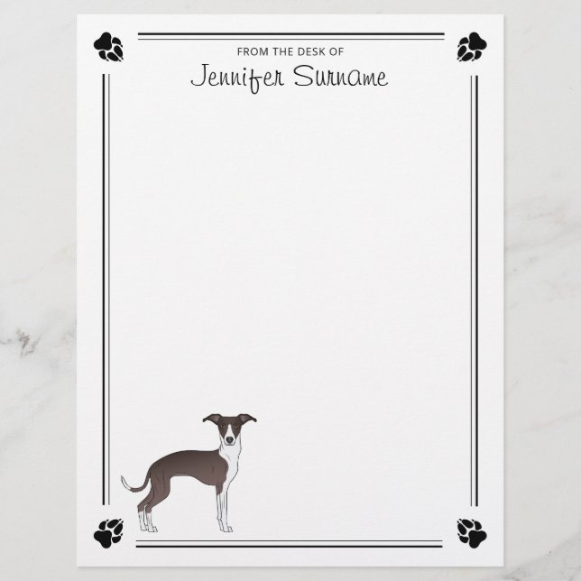 Papel Timbrado Selo E Italian Greyhound Branco Com Patas & Texto (Frente)