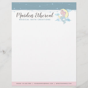 Papel Timbrado Sereia Lua & Estrelas Místicas Rosa Cabelo Sereia 