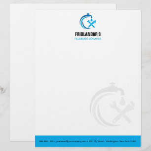 Papel Timbrado Serviço de Encanação Logotipo de Gota de Água Azul