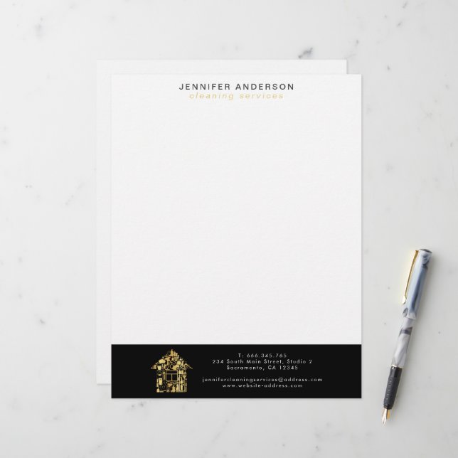 Papel Timbrado Serviços Modernos De Limpeza Dourada E Preta  (Frente/Verso In Situ)