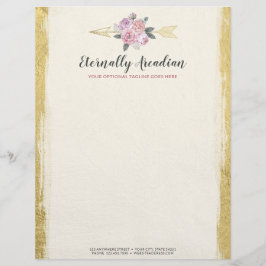 Papel Timbrado Setas Florais Boêmicas Glamorosas Rosa Dourada Boh