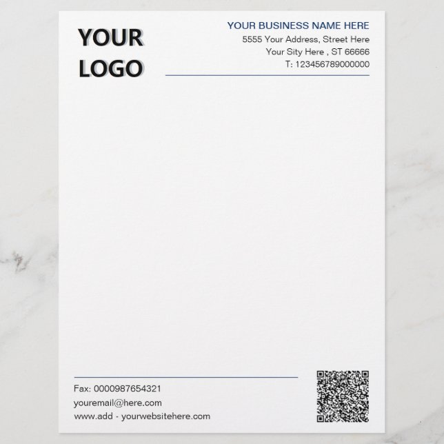 Papel Timbrado Seu código QR Business Letterhead Exemplo com logo (Frente)