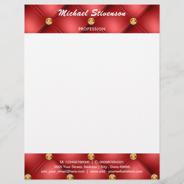 Papel Timbrado Seu exemplo Design Red Dourado Letterhead (Frente)