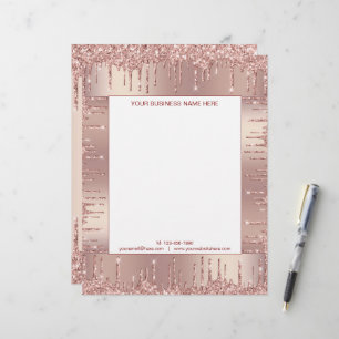 Papel Timbrado Seu Rosa de Design Dourado Glitter Business Letter
