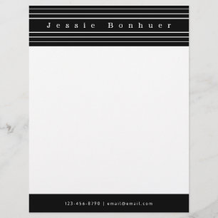 Papel Timbrado Seu Texto Personalizado & Listras Modernas Preto