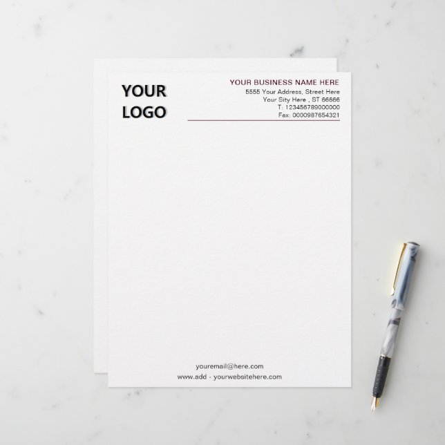 Papel Timbrado Seu título comercial com logotipo e texto personal (Frente/Verso In Situ)