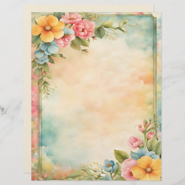 Papel Timbrado Shabby and Chic Floral Stationery Paper (Frente/Verso)