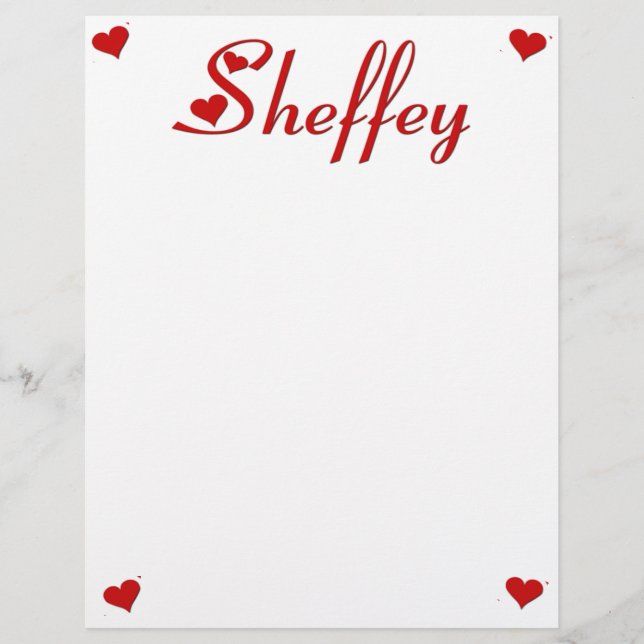 Papel Timbrado Sheffey com dois corações vermelhos (Frente)