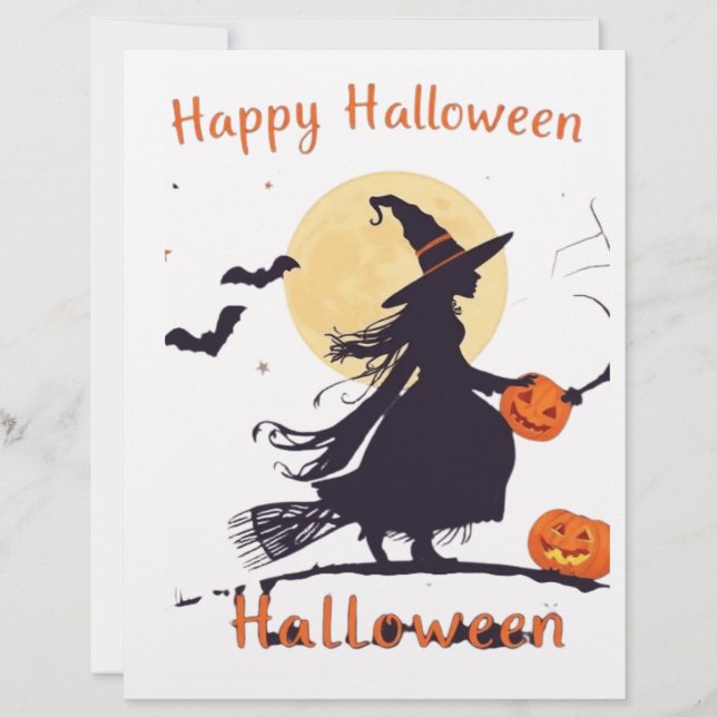 Papel Timbrado Silhueta Assustadora de Bruxa de Halloween com Jac (Frente)