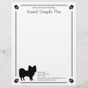 Papel Timbrado Silhueta de Cachorro Papillon com Patas e Texto Pe