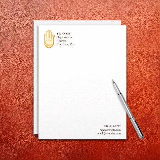 Papel Timbrado Símbolo de Jain (Jain Symbol Letterhead. 
Golden Ahimsa symbol of the Jain faith. Customize with your text. )