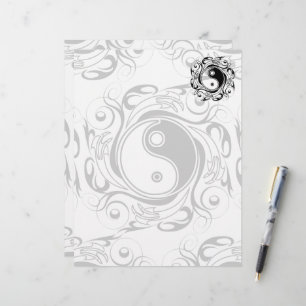 Papel Timbrado Símbolo Yin & Yang Preto e Branco Estilo Tatuagem