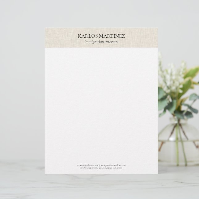 Papel Timbrado Simple Light Beige Linen Black Typography (Em pé/Frente)