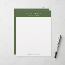 Papel Timbrado Simples Linho Verde Floresta Tipografia Dourada