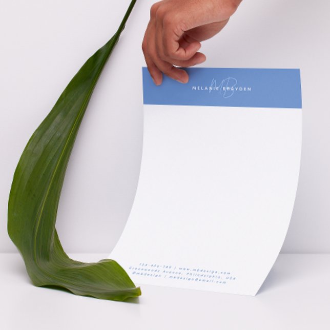 Papel Timbrado Simples Pastel Azul Minimalista Dois Monogramas (Criador carregado)