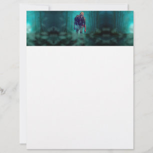 Papel Timbrado SlipperyJoe figura de zumbi aterrorizante isolada
