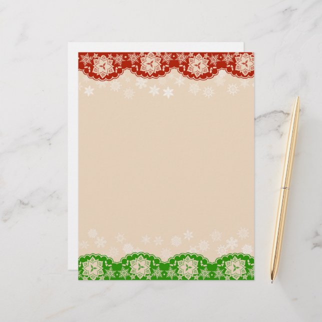 Papel Timbrado Snowflake Lace Christmas Garland Stationery (Frente/Verso In Situ)