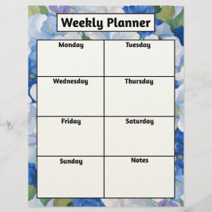 Papel Timbrado Sombras do Planejador Semanal Floral Azul