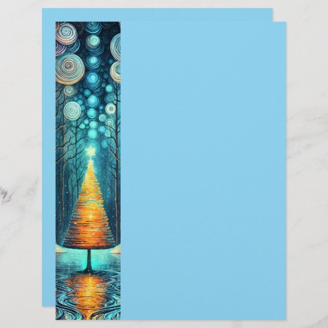 Papel Timbrado Sonho de Férias Iridescente 🎄 Árvore de Natal bri (Frente/Verso)