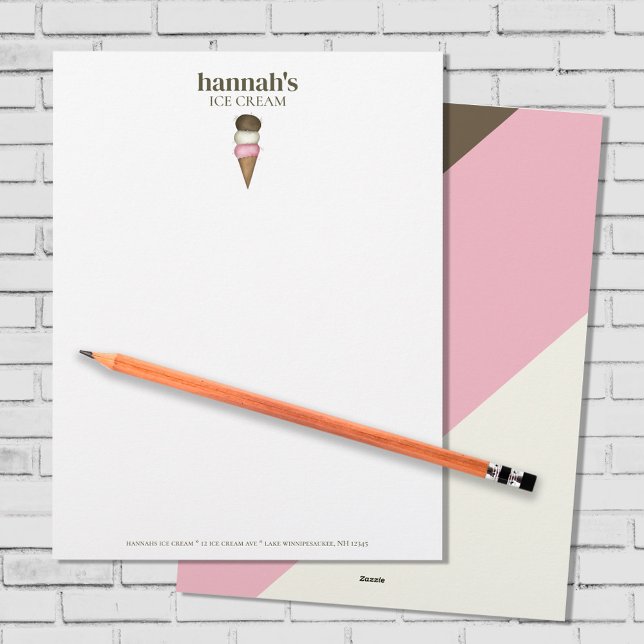 Papel Timbrado Sorvete de artigo de escritório personalizado (Hannah's Ice Cream custom stationery template. )