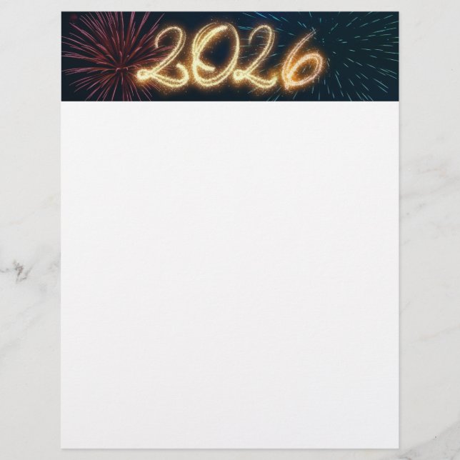 Papel Timbrado Sparkling 2026 Happy New Year Fireworks (Frente)
