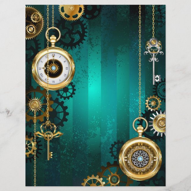 Papel Timbrado Steampunk Jewelry Watch em um fundo verde (Frente)