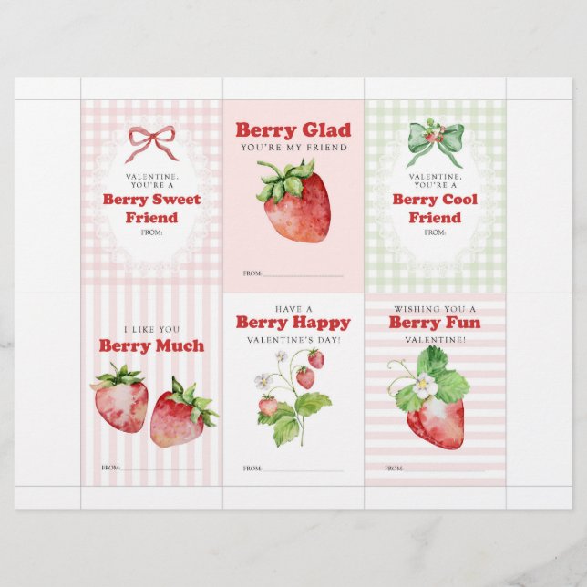 Papel Timbrado Strawberry Valentine Cards for Kids (Frente)