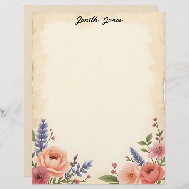 Papel Timbrado Sweet Pastel Flowers Stationery Paper (Frente/Verso)